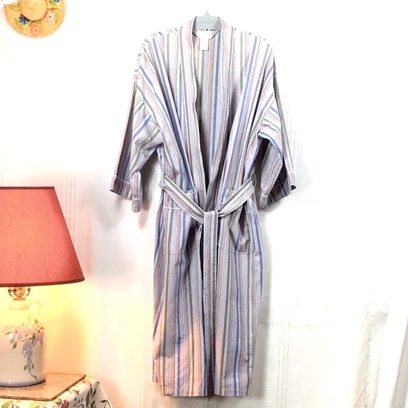 VTG BILL BLASS Cotton Multi Stripe Self Tie with Pockets Bath Robe - Picture 3 of 8